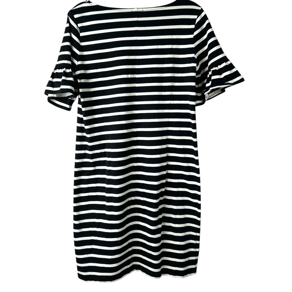 J. CREW Black and White Striped Ruffled Bell‎ Sleeve Shift Dress Womens Size M - Picture 4 of 10